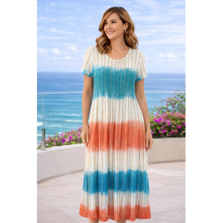 Dress peach multi tie dye round neck short sleeve - 100% rayon fabric