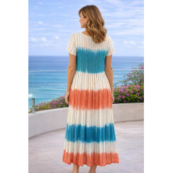 Dress peach multi tie dye round neck short sleeve - 100% rayon fabric