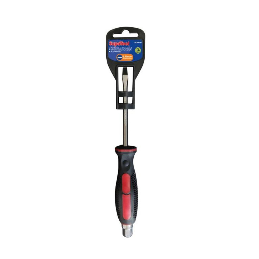 SupaTool Hammer Through Slotted Head Screwdriver 6.5mm x 100mm - Heavy Duty Flat Head Hand Tool for DIY & Trade