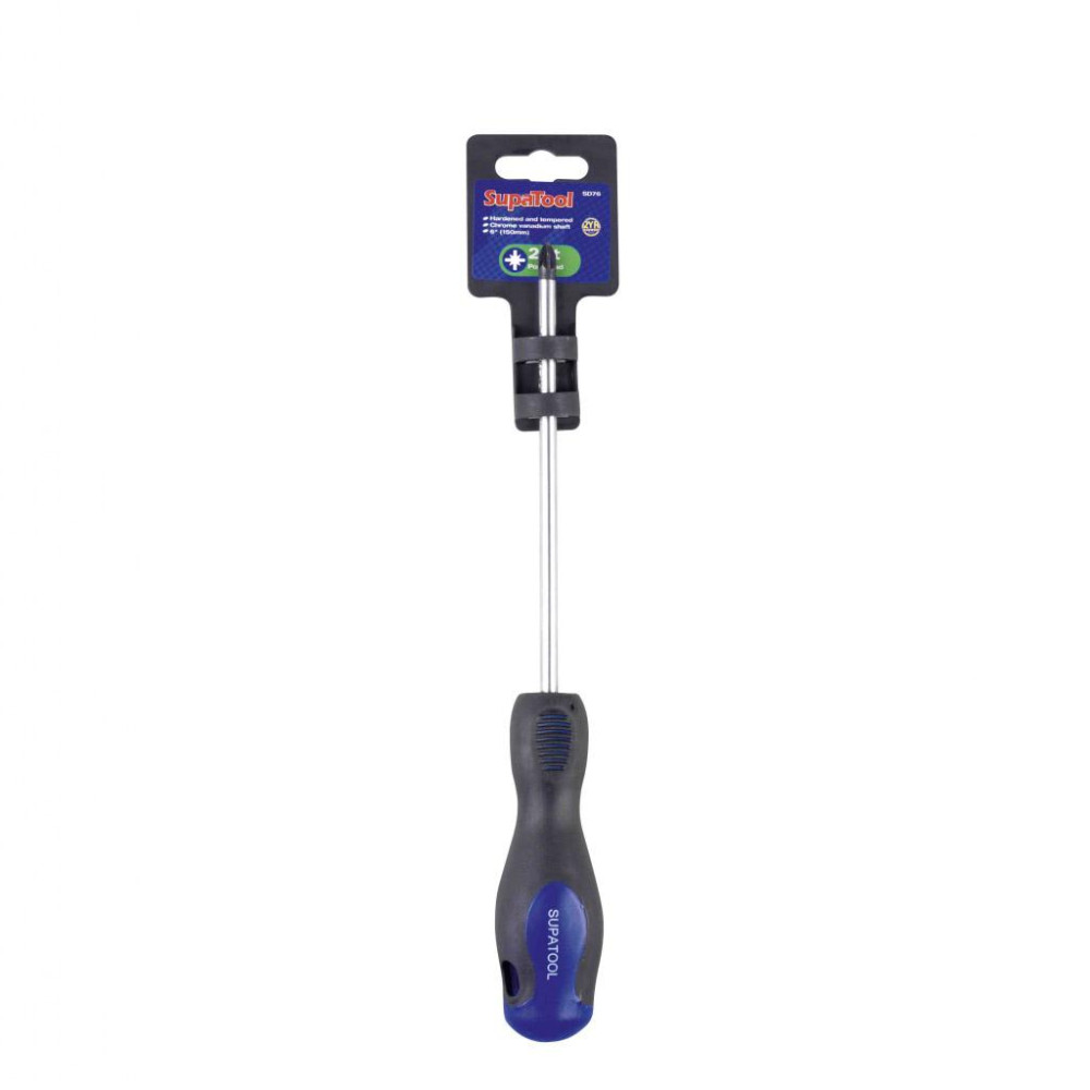 SupaTool Pozi Head Screwdriver No.2 x 100mm – Soft Grip CR-V PZ2 Hand Tool for DIY & Trade