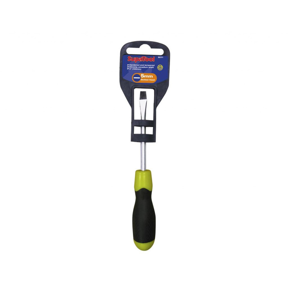 SupaTool Slotted Head Screwdriver 100mm – Soft Grip CR-V Flat Head Hand Tool for DIY & Trade