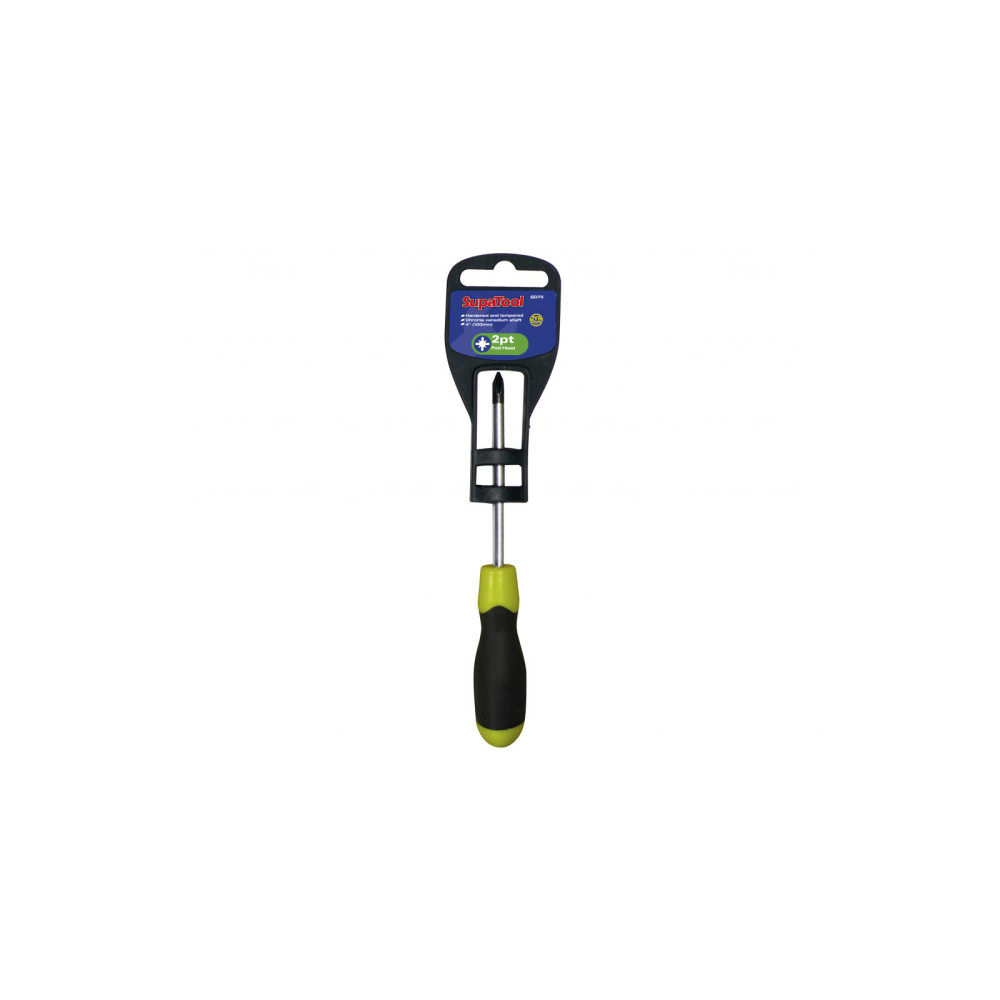 SupaTool Pozi Head Screwdriver No.2 x 100mm – Soft Grip CR-V PZ2 Hand Tool for DIY & Trade