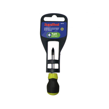 SupaTool Pozi Head Screwdriver No.1 x 40mm – Soft Grip CR-V PZ1 Stubby Hand Tool for DIY & Trade