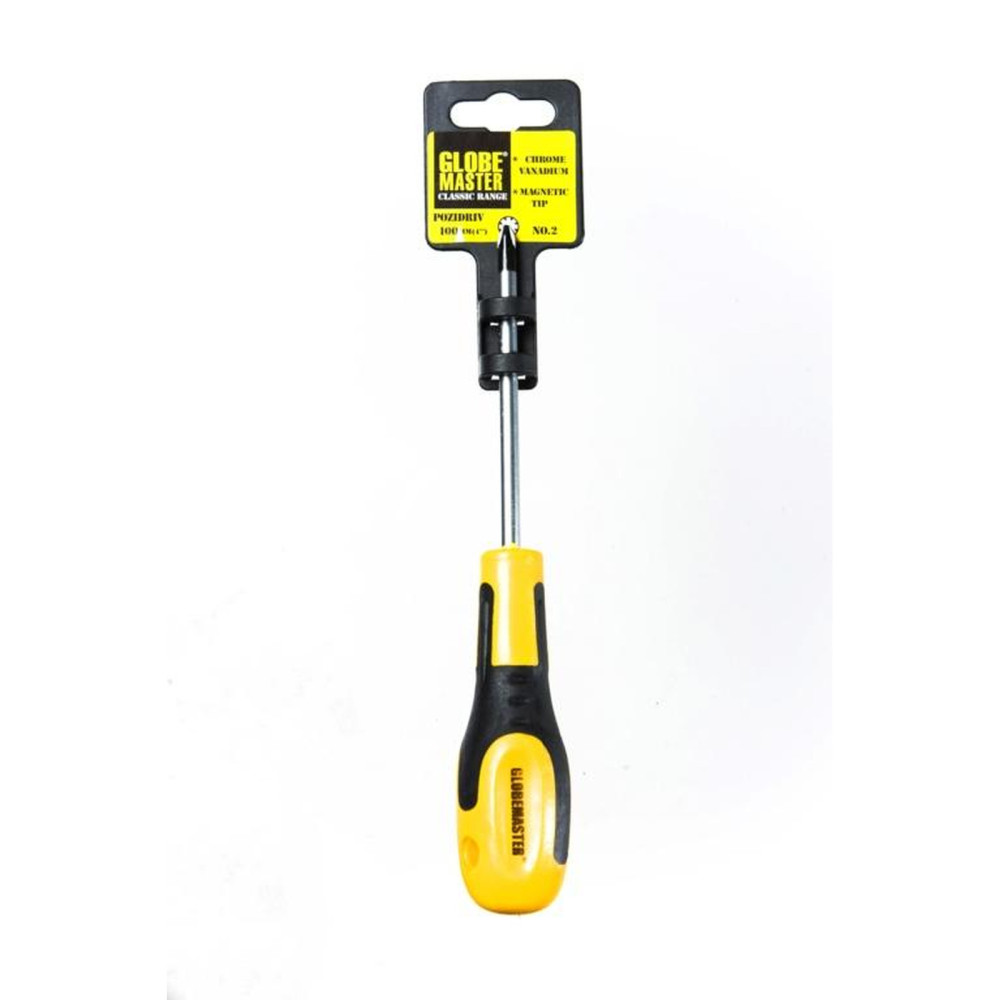 Globemaster Pozidriv Professional Screwdriver No.2 x 100mm 4" – Magnetic CR-V Hand