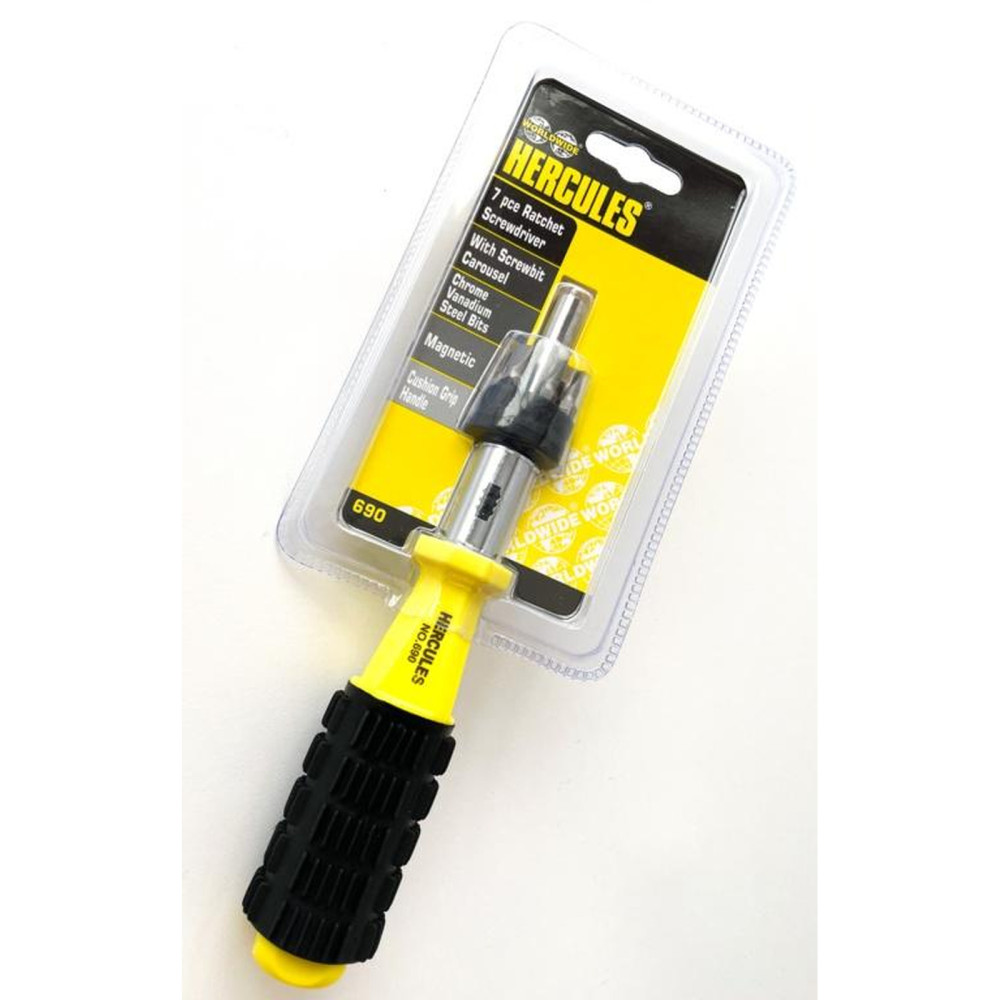 Hercules Ratchet Screwdrivers 7 Piece – Ratcheting Screwdriver Set with Chrome Vanadium Bits