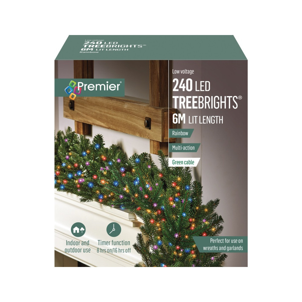 Premier 240 LED Multi Action Treebrights With Timer Rainbow/Green Cable