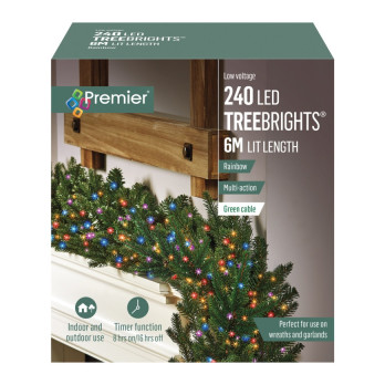 Premier 240 LED Multi Action Treebrights With Timer Rainbow/Green Cable