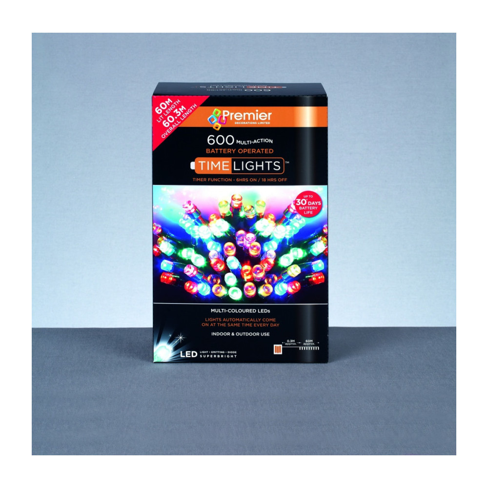 Premier 600 LED Multi Action Battery Operated TIMELIGHTS™ Warm White/Green