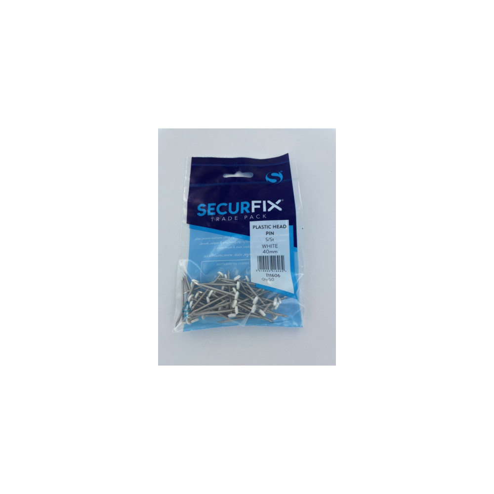 Securfix Stainless Steel Plastic Headed Pin White 40mm 50 Pack