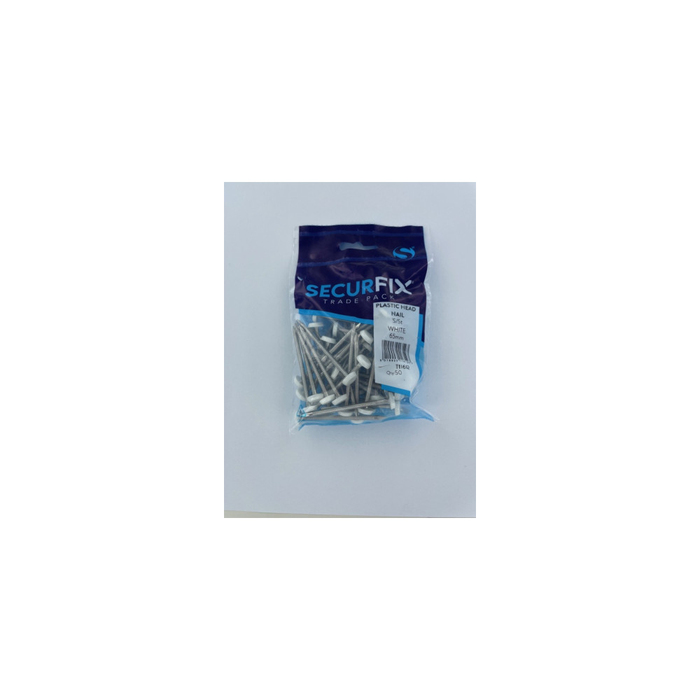 Securfix Stainless Steel Plastic Headed Nail White 65mm 50 Pack