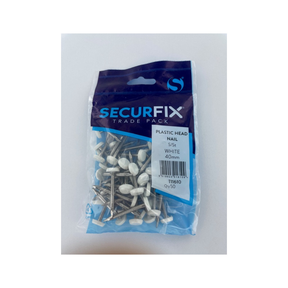 Securfix Stainless Steel Plastic Headed Nail White 40mm 50 Pack