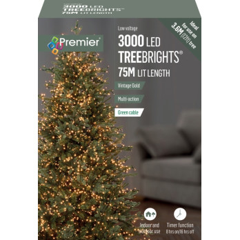 Premier 3000 LED Multi Action Treebrights With Timer Vintage Gold/Green Cable