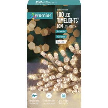 Premier 100 LED Multi Action Battery Operated TIMELIGHTS Warm White/Clear
