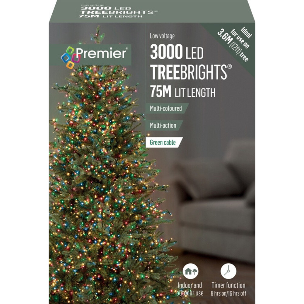 Premier 3000 LED Multi Action Treebrights With Timer Multi/Green Cable