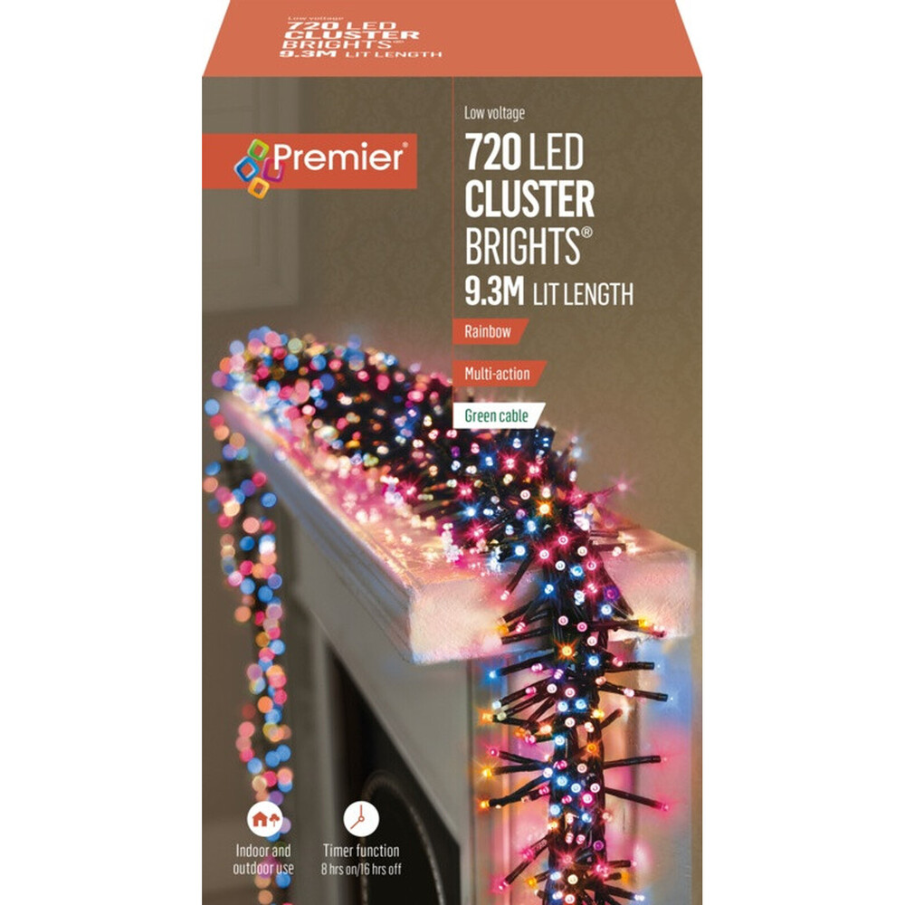 Premier 720 LED Multi Action Cluster Brights With Timer Rainbow/Green Cable