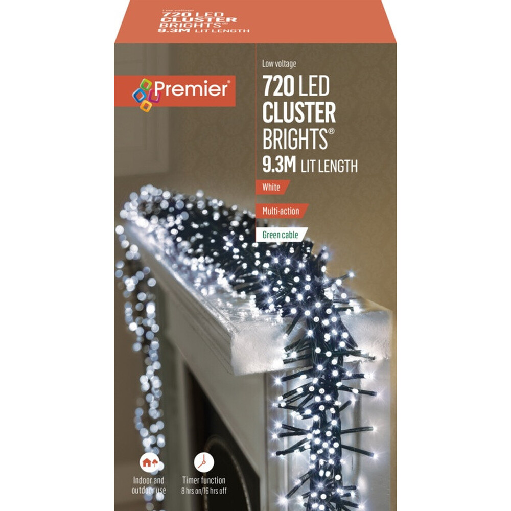 Premier 720 LED Multi Action Supabrights Cluster Lights With Timer White/Green