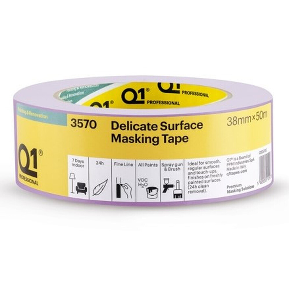 Q1 Sensitive Masking Tape 38mm x 50m - Ideal for Extremely Sensitive Surfaces