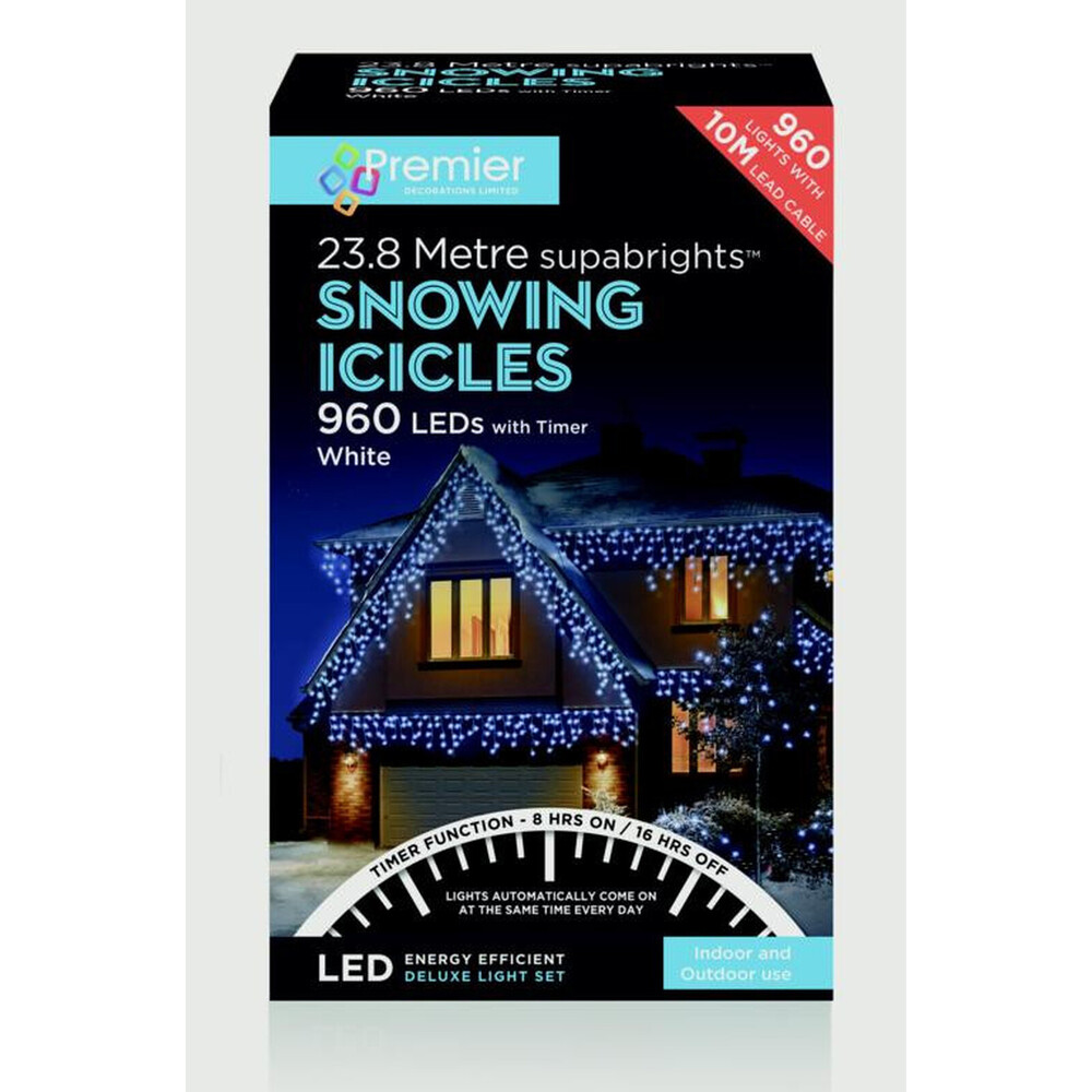 Premier Snowing Icicles With Timer Blue & White 960 LED