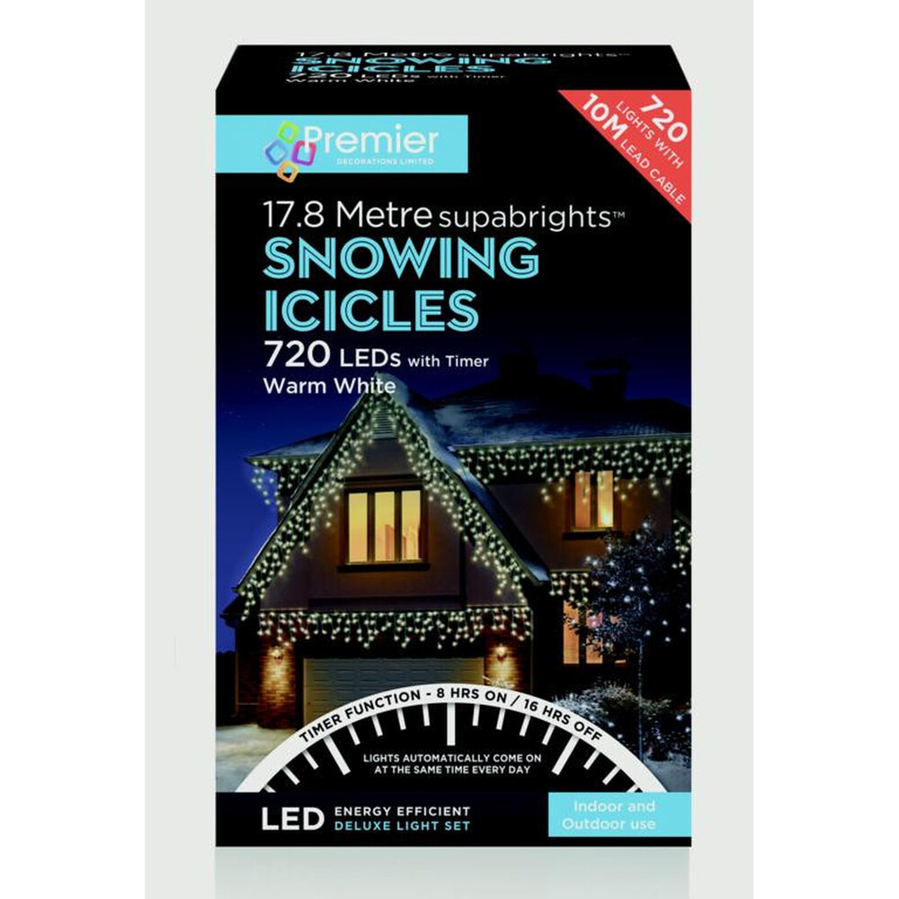 Premier Snowing Icicles With Timer Warm White 720 LED - Indoor Events & Celebrations Lights