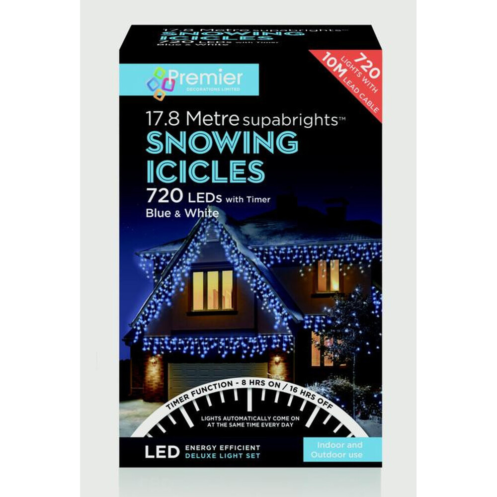 Premier Snowing Icicles With Timer Blue & White 720 LED - Indoor Events & Celebrations Lights