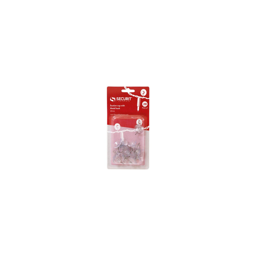 Securit Suction Cup With Metal Hook 22mm 20 Pack