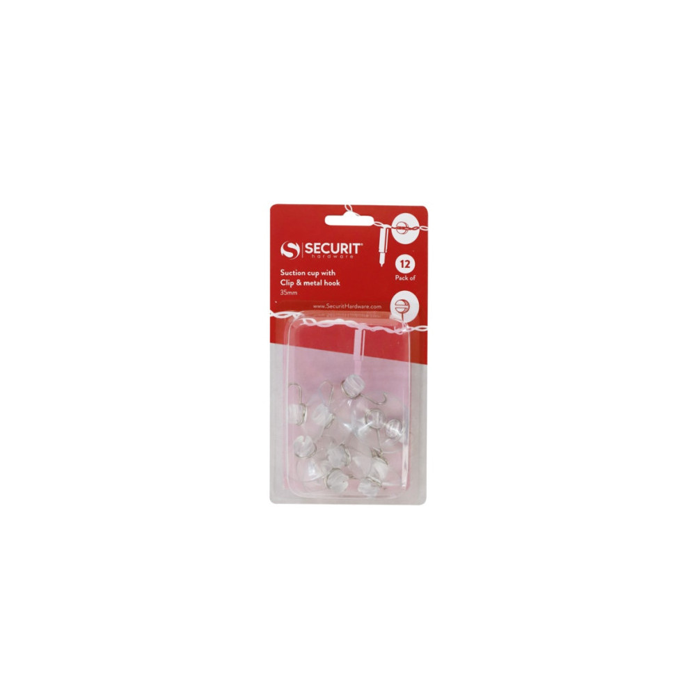 Securit Suction Cup With Clip & Metal Hook 35mm 12 Pack