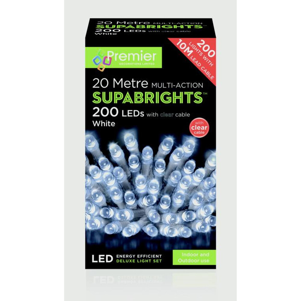 Premier 200 LED Multi Action Supabrights With Timer White /Clear Cable – Superbright, Energy‑Efficient LED String Lights