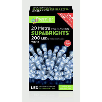 Premier 200 LED Multi Action Supabrights With Timer White /Clear Cable – Superbright, Energy‑Efficient LED String Lights