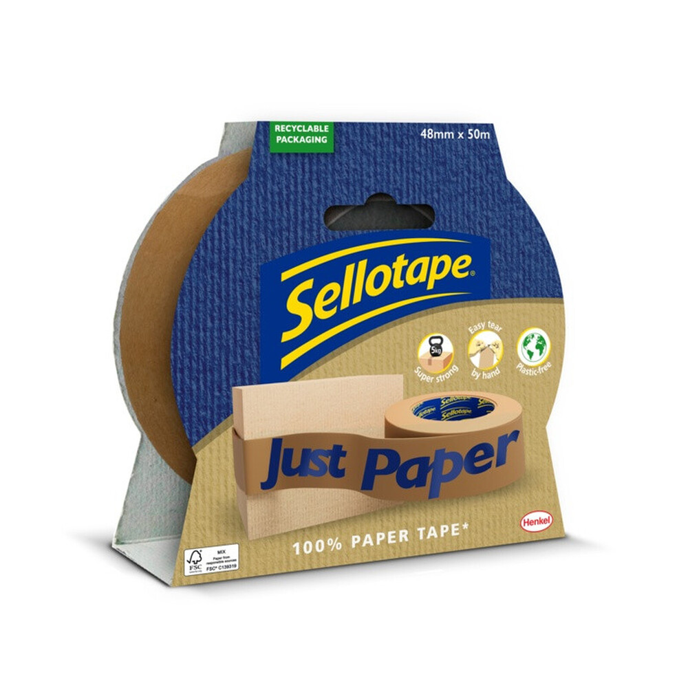 Sellotape Paper Tape 50m x 48mm – FSC Certified Kraft, Plastic Free, Super Strong