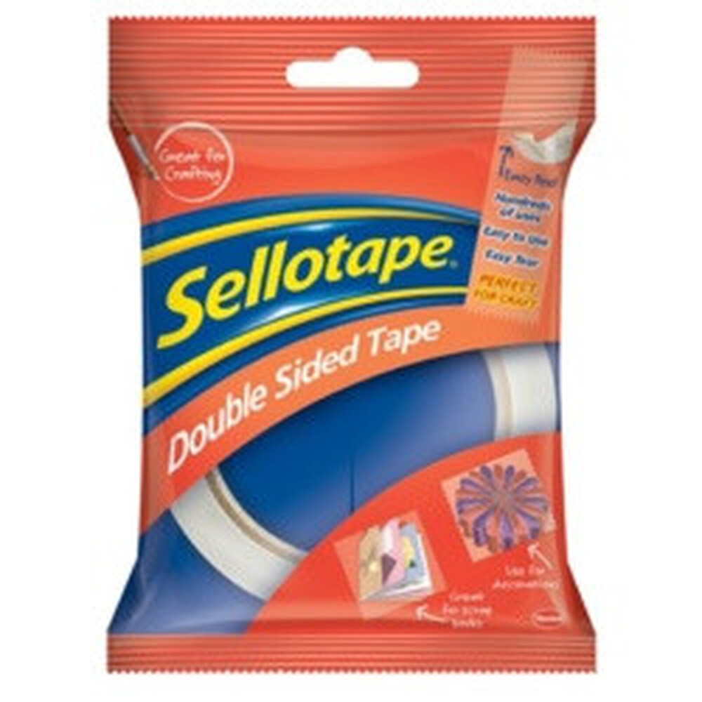 Sellotape Double Sided Tape 12mm x 33m – Strong Adhesive, Hand Tearable, Display Mounting