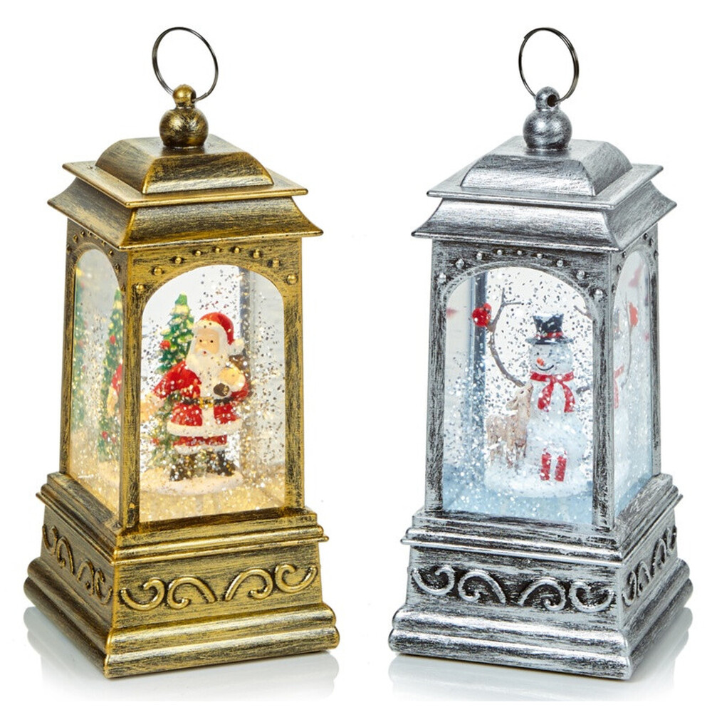Premier Glitter Spinner Lantern Santa Snowman 21cm