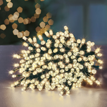 Premier 200 LED Multi Action Supabrights With Timer Warm White/Green Energy Efficient