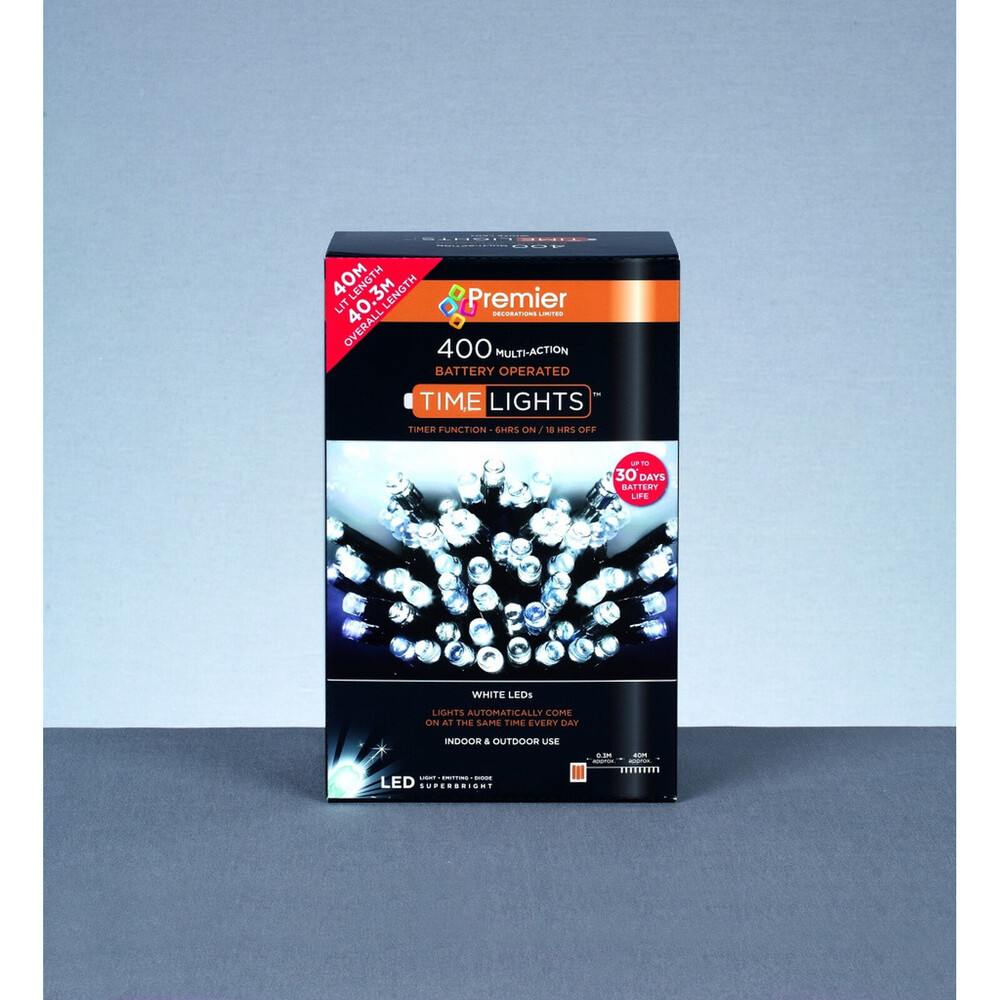 Premier 400 LED Multi Action Battery Operated TIMELIGHTS Warm White/Green