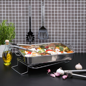 Pendeford Stainless Steel Collection Roasting Tray 40 x 30cm – 4mm Base, 0.6mm Body, Vented Lids