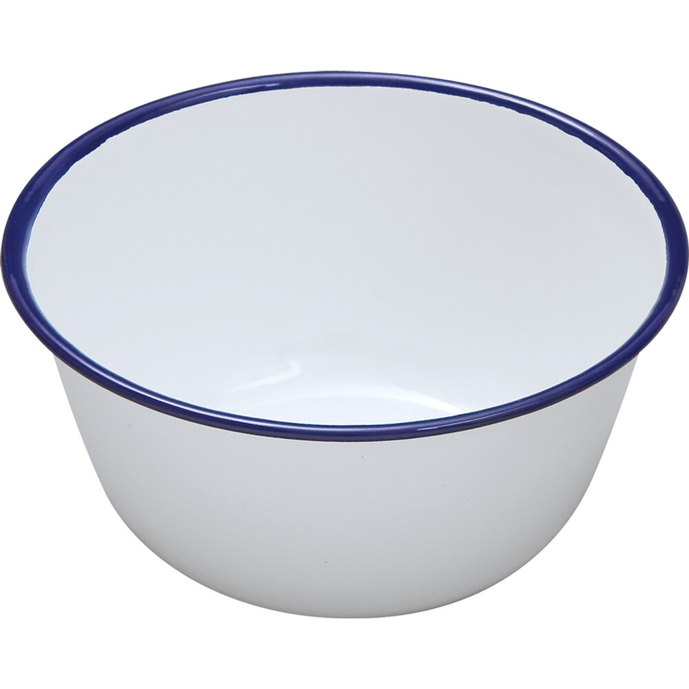 Falcon Pudding Basin - Traditional White 10cm, White with blue rim enamel