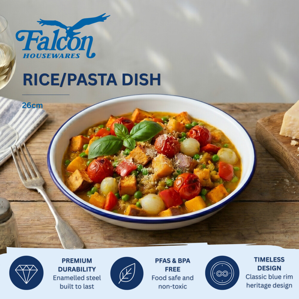 Falcon Pasta/Rice Plate - Traditional White 26cm Hob Safe Oven Safe Camping Essential