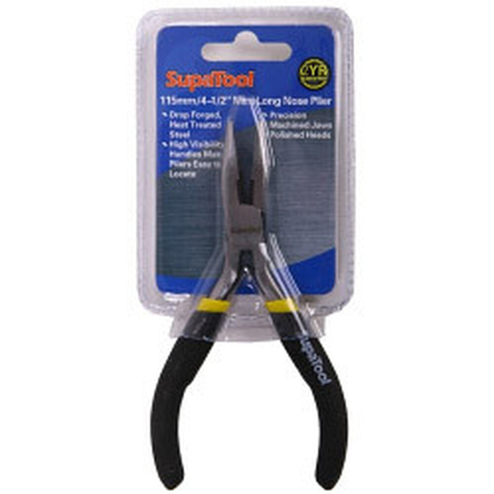 SupaTool Mini Long Nose Plier 4 1/2" – Drop forged steel, high‑visibility handles