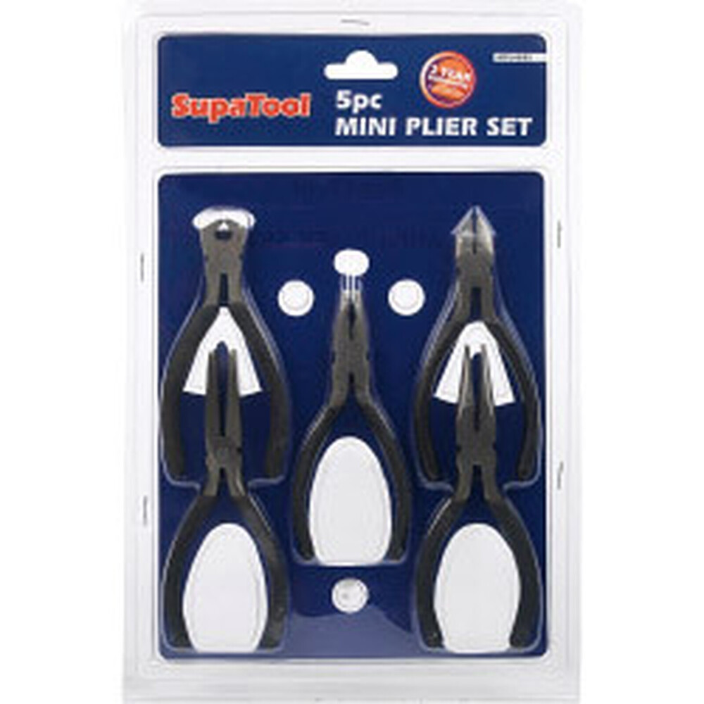 SupaTool Mini Plier Set – 5‑piece Carbon Steel Mini Pliers with Double‑Dipped Handles