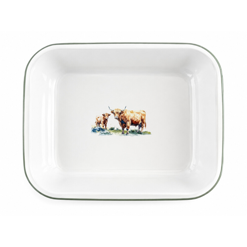 Falcon Enamel Bake Pan 28cm Highland Cow – Enamelled Steel, Hob & Induction Safe