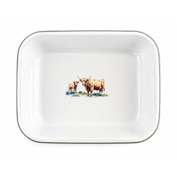Falcon Enamel Bake Pan 28cm Highland Cow – Enamelled Steel, Hob & Induction Safe