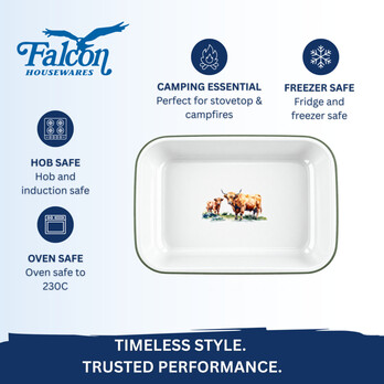 Falcon Enamel Bake Pan 28cm Highland Cow – Enamelled Steel, Hob & Induction Safe