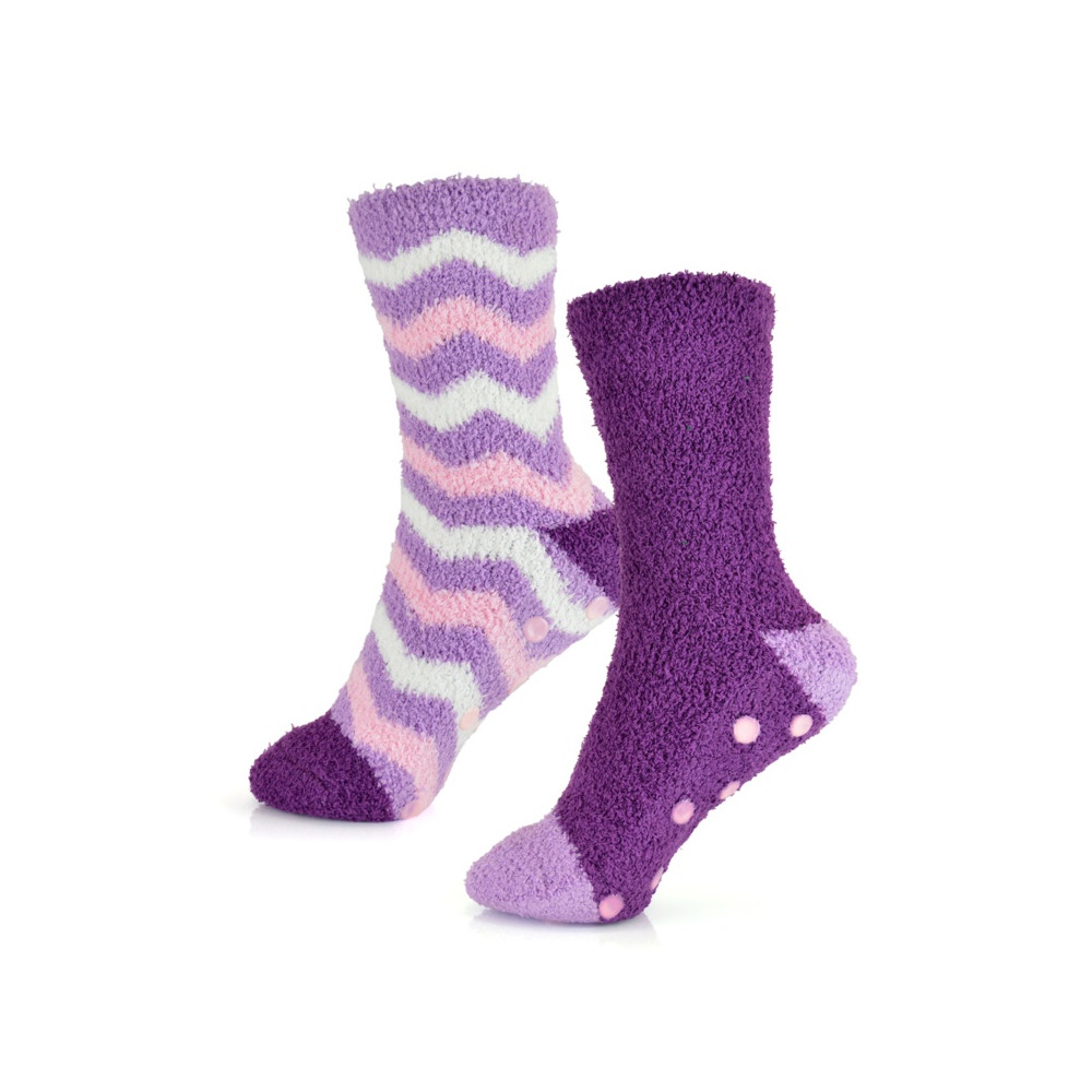 RJM Ladies Stripe Cosy Socks With Gripper 2 Pack