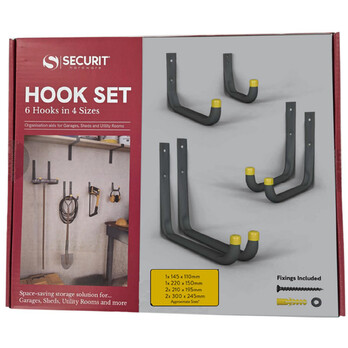 Securit Storage Hook Set 6 Piece – 26cm Depth, 3cm Height, 31cm Width