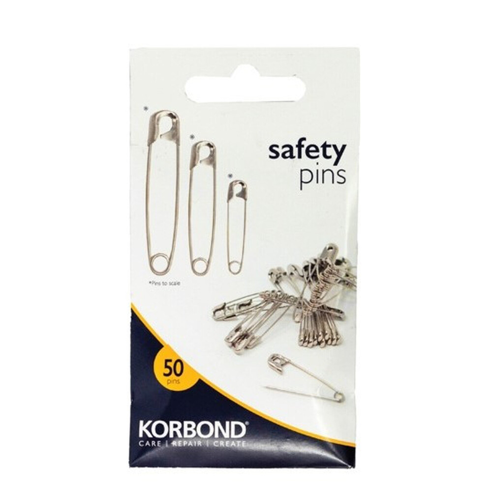 Korbond Safety Pins 50 Piece – Nickel Plated, Quilting & Sewing