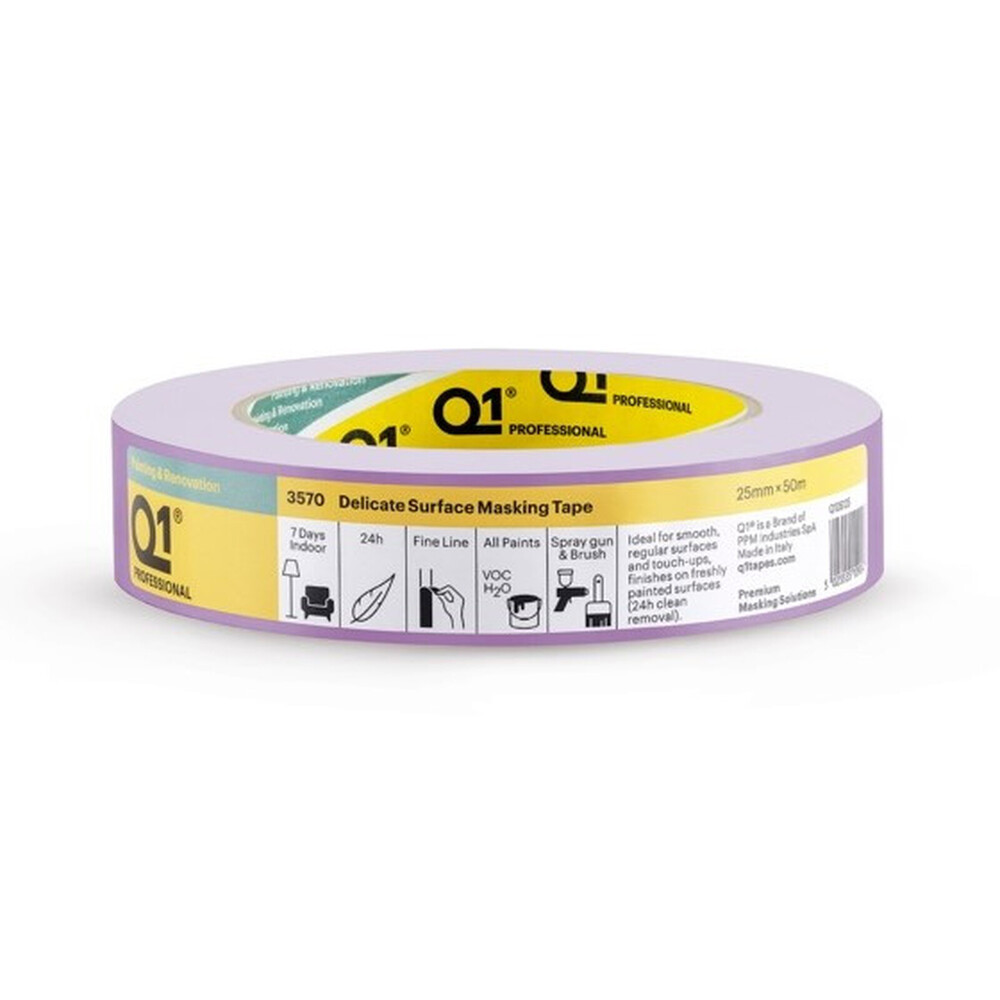 Q1 Delicate Surface Masking Tape 25mm x 50m – Smooth Finish Touch‑Ups