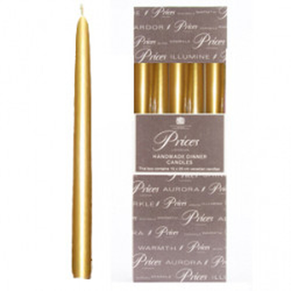 Price's Candles Tapered Dinner Candle Unwrapped Pack 10 Gold Clean Smokeless Burn
