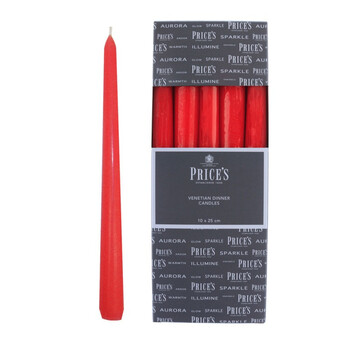 Price's Candles Venetian 10" Red Candle Pack - 10 Dinner Candles