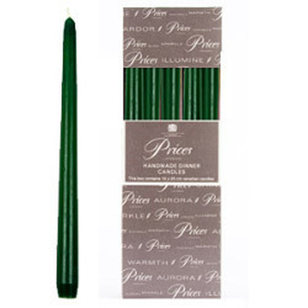 Price's Candles Venetian 10" Candle Pack 10 Green – Elegant Dinner Candle Pack, 7‑hour Burn