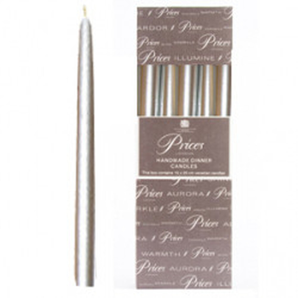 Price's Candles Venetian 10" Candle Pack 10 Silver – Up to 7 Hours Burn Time