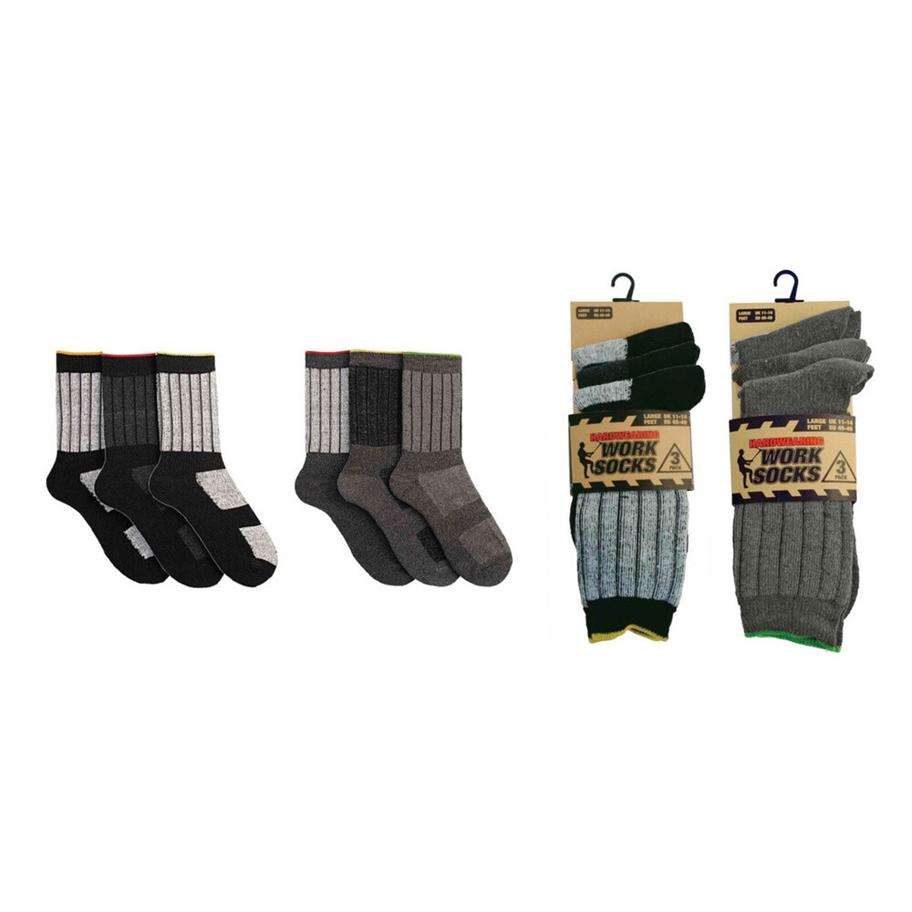 RJM Mens Work Socks Pack 3, UK 7-11 Hardwearing Work Socks